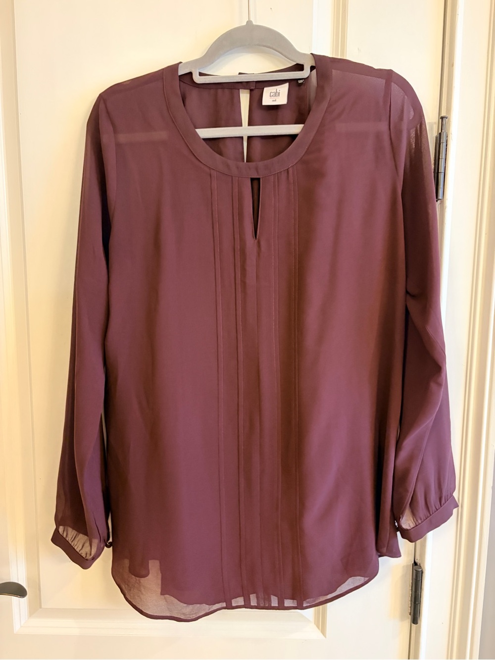 Cabi Sheer Plum Burgundy Long Sleeve Blouse Tunic Top Medium